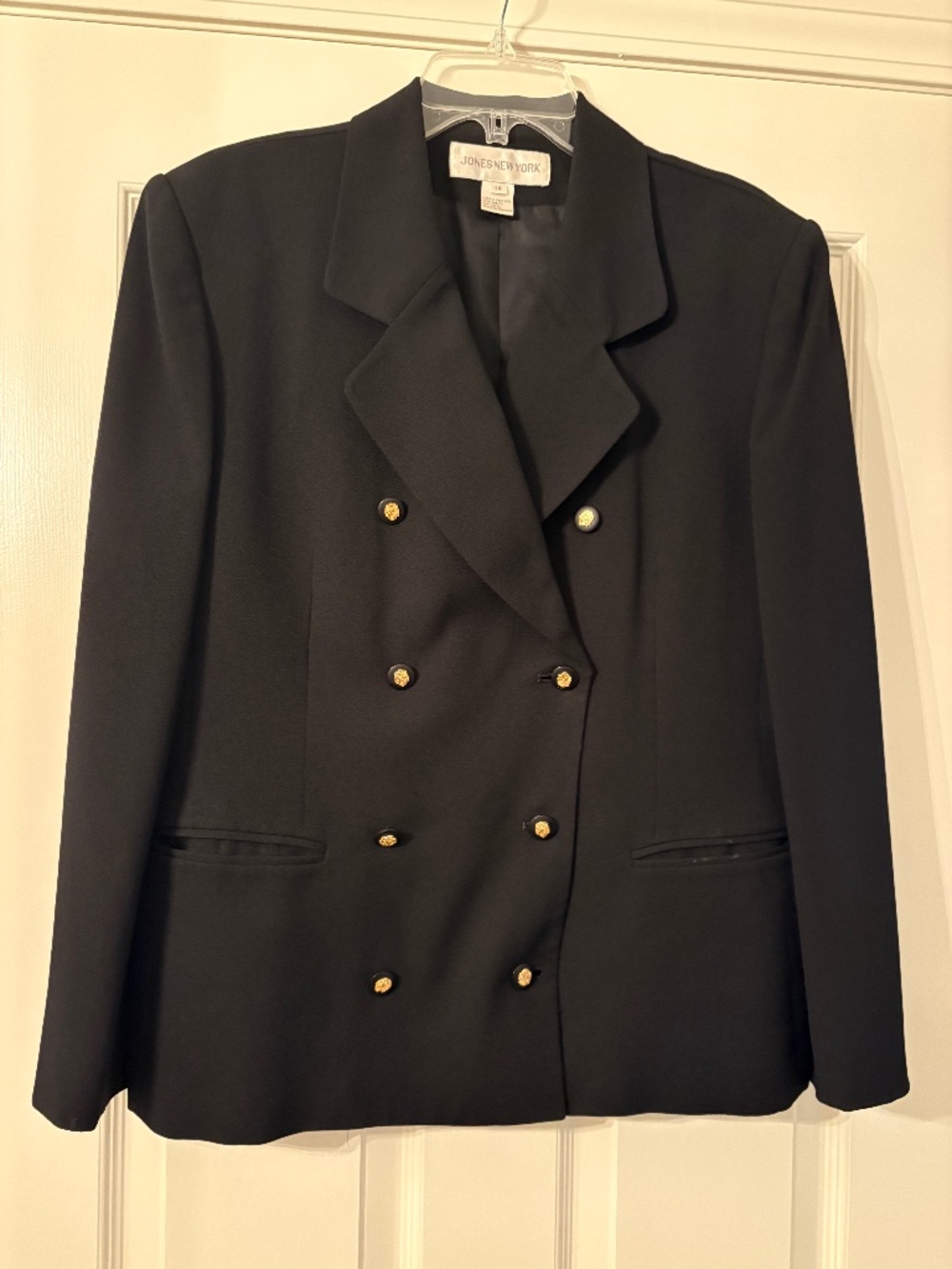 Jones New York Jacket and pant, black with gold buttons, size 14